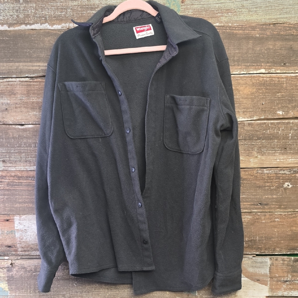 Wrangler Mens Gray Button-Up Fleece Shirt Jacket, Size M